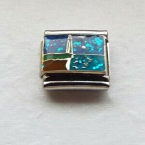 Lighthouse on blue enamel 9mm stainless steel italian charm bracelet link new